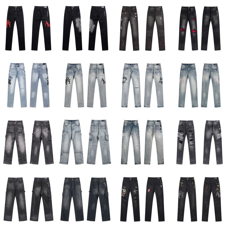 Amiri High Street Ripped Slim-Fit Stretch Jeans Summer Splatter Ink Loose Straight-Leg Denim Pants Amiri High Street Ripped Slim-Fit Stretch Jeans Summer Splatter Ink Loose Straight-Leg Denim Pants