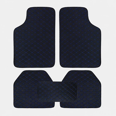 non-slip and dirt-resistant leather car – Universal Foot Pad - black-blue-line-universal-five-piece-set