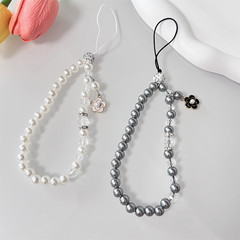 跨境熱銷小香風花朵吊墜手機掛繩時尚手機鏈串珠掛飾掛件防摔鏈女