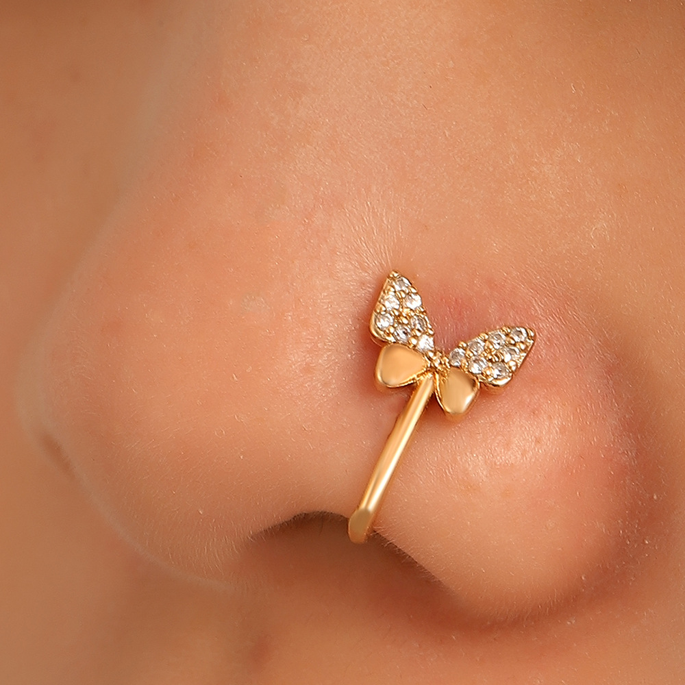 Fashion Star Water Droplets Bow Knot Copper Plating Zircon Nose Studs display picture 3