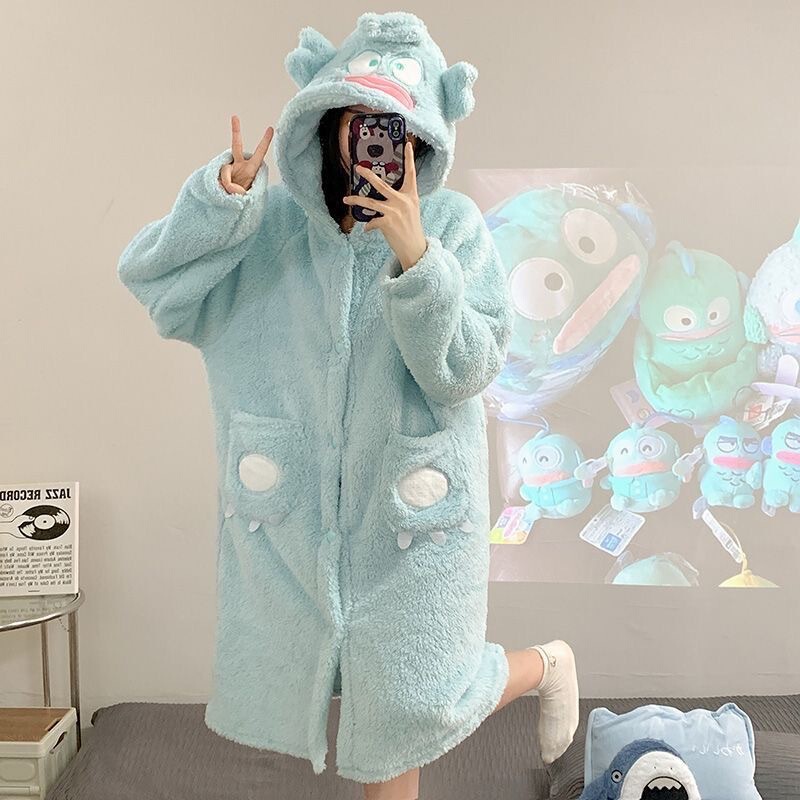 特価!! 醜い魚のパジャマの女性は秋冬にサンゴのベルベットのパジャマを厚くしてかわいい少女フランネルの家の服を着ている|undefined