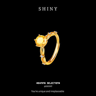 Live Hot-Selling Set Yellow Moissanite Ring Light Luxury High-End Feel Open-Ended Sterling Silver Fashion Ring Niche Versatile 925