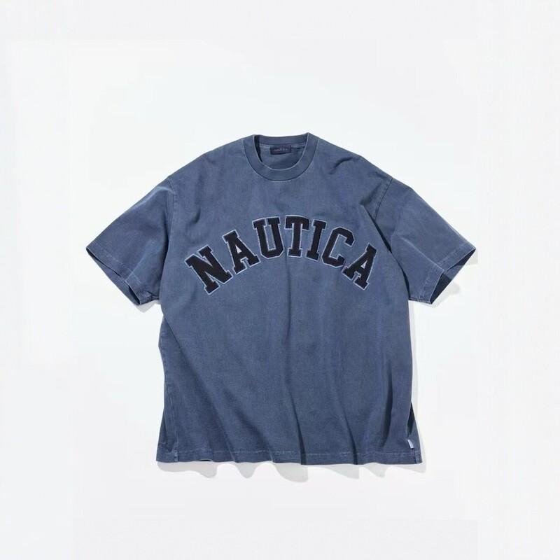 NAUTICA JAPAN, supervised by Hasegawa, heavyweight batik washed distressed letter print short-sleeve loose-fit unisex T-shirt NAUTICA JAPAN, supervised by Hasegawa, heavyweight batik washed distressed letter print short-sleeve loose-fit unisex T-shirt