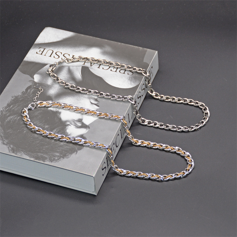 Collier cubain original pour homme, style européen et américain, en acier titane, design niche, chaîne clavicule, style hip-hop_voghion.com