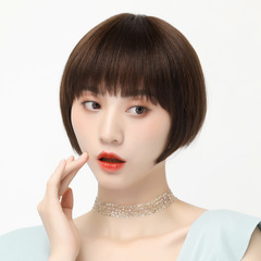 Full head wig for women, human hair, short straight style, suitable for middle-aged and elderly, bob cut wig, wholesale from Xuchang