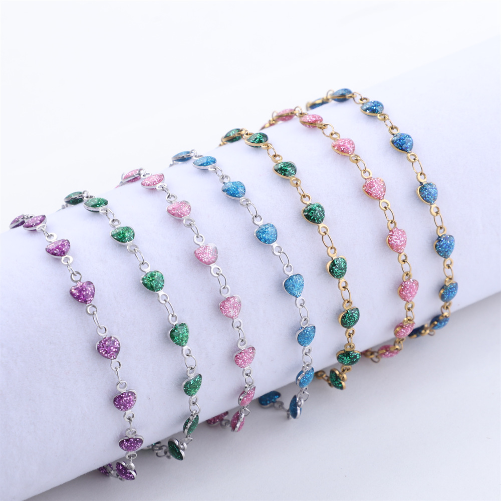 7g Weight 1 Piece 304 Stainless Steel Cable Chain Bracelets Chain Sweet Heart Shape