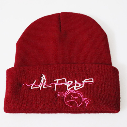 Adorable Girl Ski Hat, Over-the-Head Hat, Ruched Knitted Hat with Embroidery, Love Lil Peep Student Wool Hat