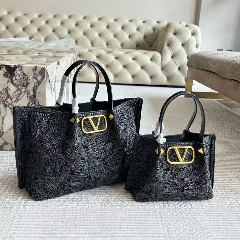 华伦V字标高级时尚刺绣女包手提购物袋编织托特包单肩手拎包轻奢|undefined