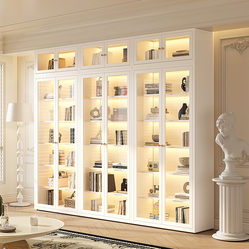 French Bookcase Living Room Display Cabinet Glass Hand-Made Cabinet Steel Student Home Bookshelf Storage Rack Storage Rack