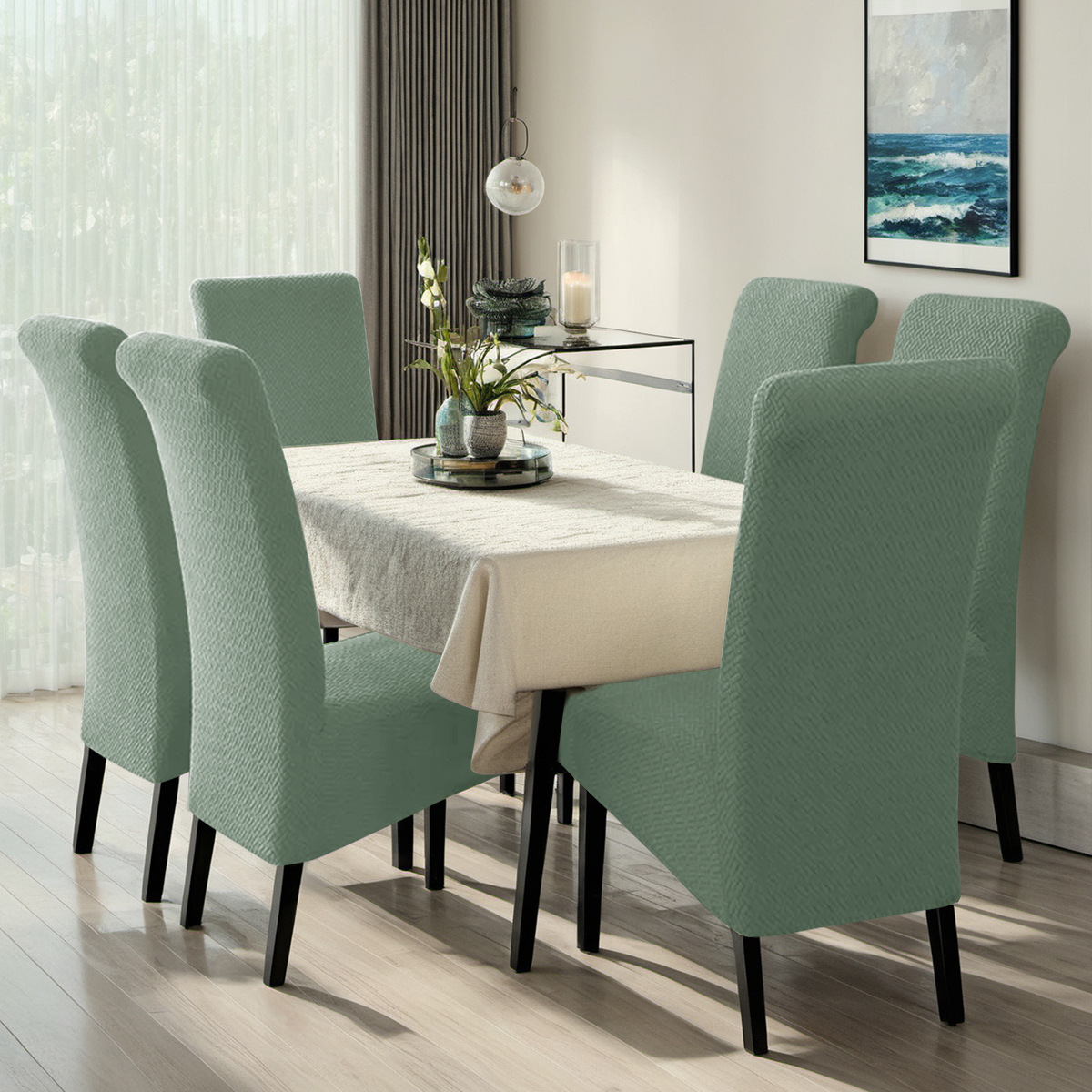 Cubierta de silla elástica en forma de T transfronteriza, cubierta de silla de respaldo alto, tabla de comedor casera grande inclinada.