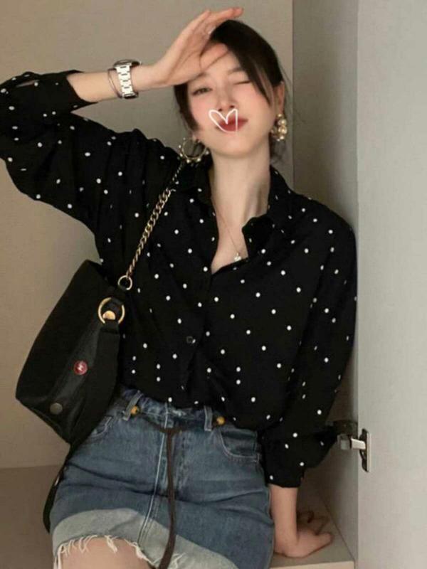 法式复古波点长袖衬衫女设计感小众秋季韩范气质百搭衬衣上衣中国|undefined