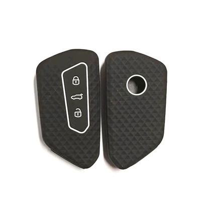 Silicone set for Volkswagen 3 key Skoda Octavia PRO MK8 car key set ID remote control key case (Static Rod/Key Bag) - black-and-white