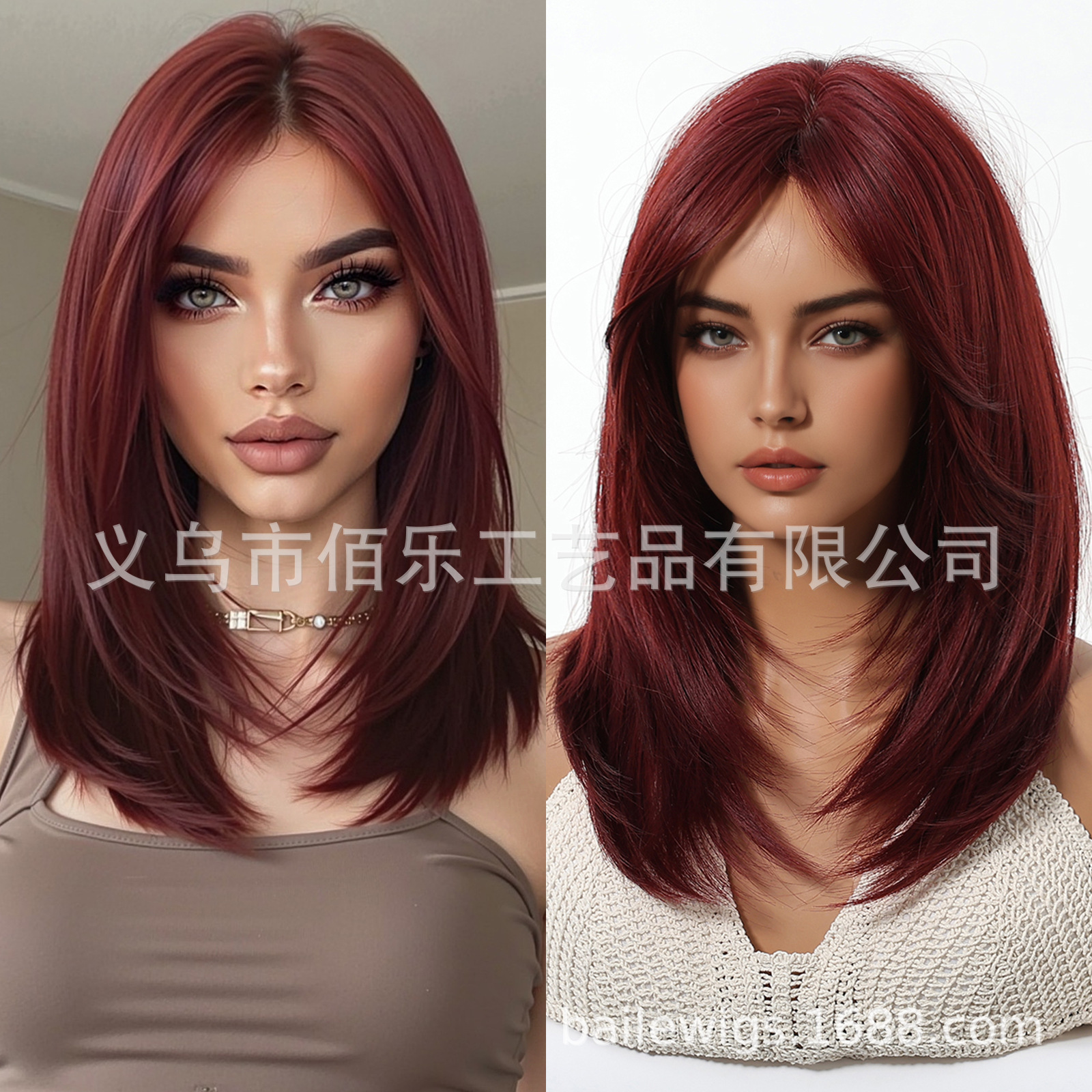 Peluca de gran venta transfronteriza con flequillo dorado, degradado marrón en la parte superior, cabello largo y liso en capas, popular en Europa y América.