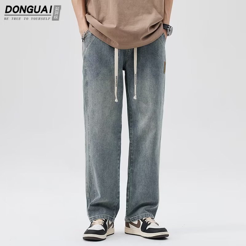 Vintage jeans para hombre 2024 otoño e invierno nuevo estilo recto marea marca de pierna ancha americana calle alta salvaje pantalones casuales