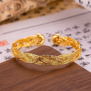 18K Gold Twist Bracelet Au750 Non-Removable Braided Plain Ring Bracelet Double Twist Bracelet Watercolor Gold Wholesale