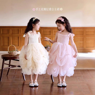 Sweet Tiancai! Girls' Mesh Bow Dress Princess Flower Bud Tutu Skirt Puff Sleeves
