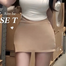 韩国东大门新品 简约好搭配~气质显瘦高腰开叉包臀A字半身裙裤