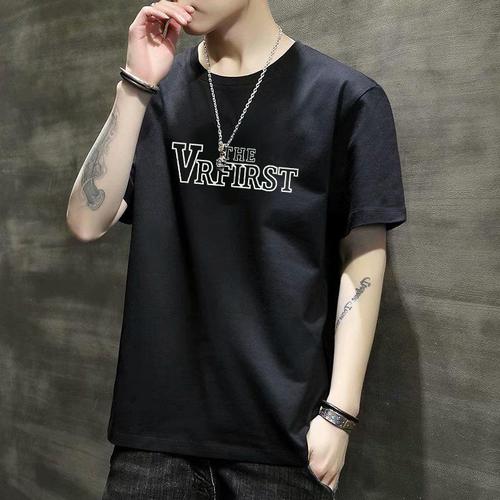 Men's Short Sleeve T-Shirt Slim Fit Versatile Top Youth Korean Style Base Shirt Trendy Print T-Shirt