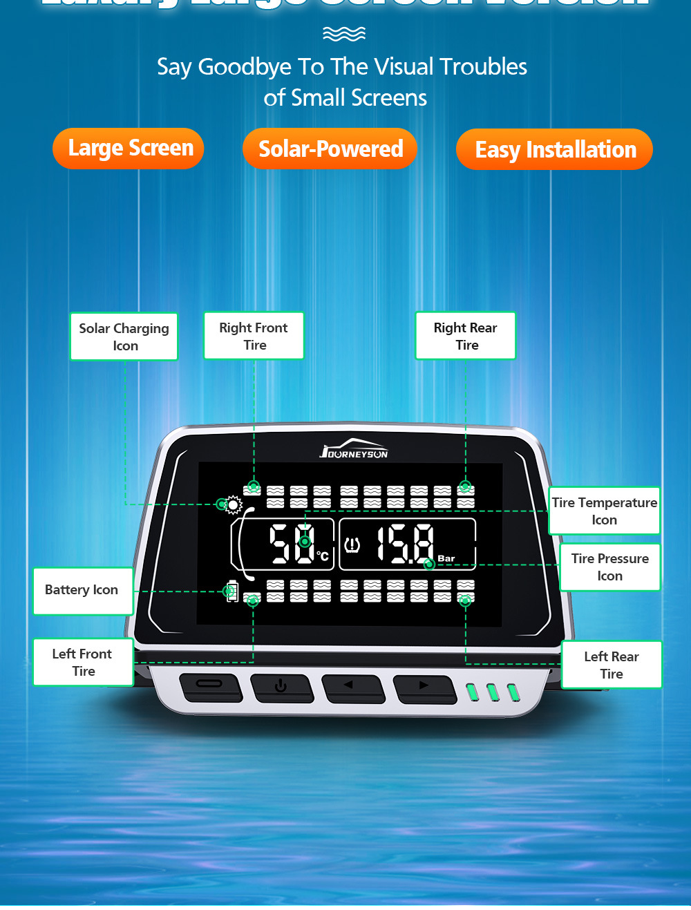 Large Truck Tire Pressure and Temperature Monitor with Large Screen Display, Multi-Wheel Simultaneous Display, Color Screen Design, Built-In and External Sensors