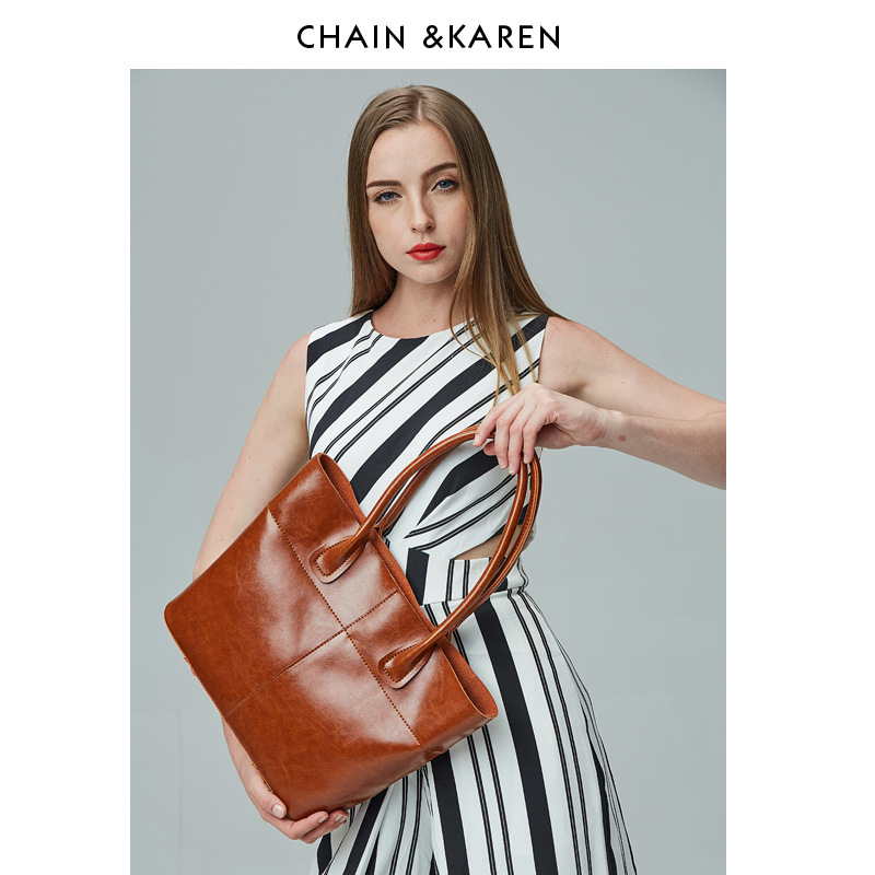 Simplicity High-capacity Bag Female bag 2020 new pattern fashion Europe and America The single shoulder bag cowhide customized portable Totes