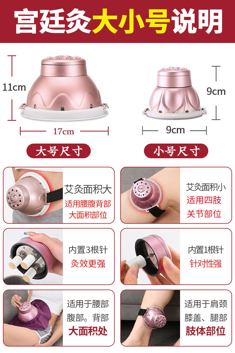 Portable Moxibustion Box Ai Jiu Can Smokeless Warming Tool for Abdomen Back Meridians with Filter Cap Straps 54 Moxa Cones Acupoint Chart in use