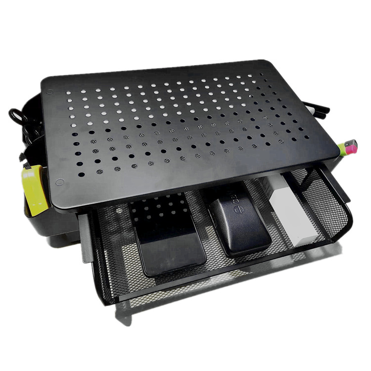 辦公收納帶通風孔與抽屜手提鐵質電腦顯示屏幕增高散熱置物架