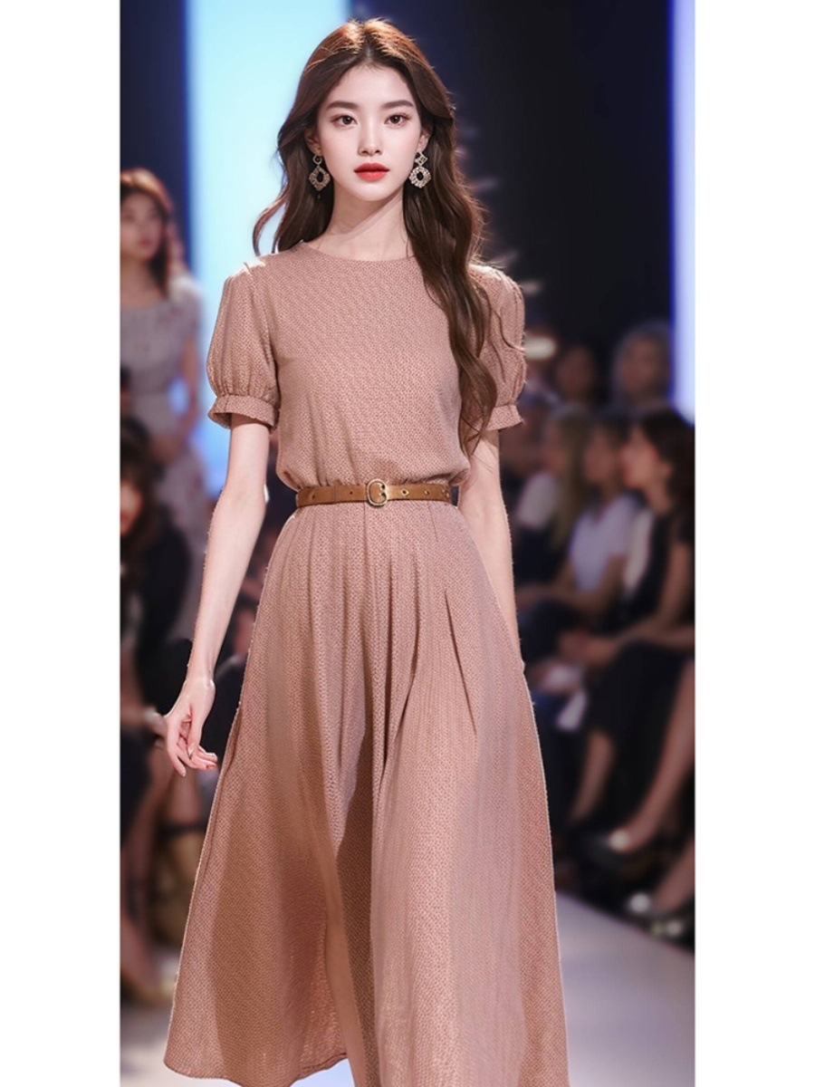 Đầm maxi nữ thắt eo cotton linen phong cách Pháp tôn dáng quả lê — Váy dán đậu chi tiết 3