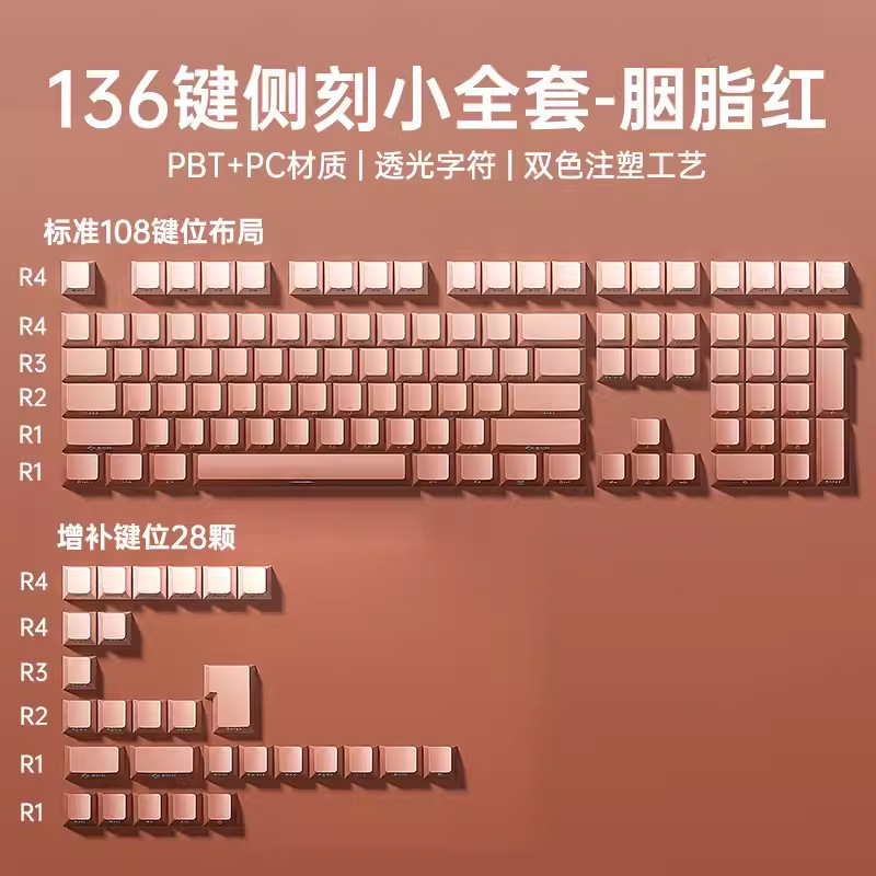 [carmine side engraved] full set of 136 keycaps