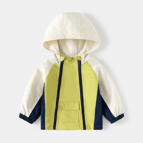 Children's Hooded Jacket 2024 Spring Boys Zip-Up Jacket Baby Plaid Windbreaker Dual Zip Top Wholesale