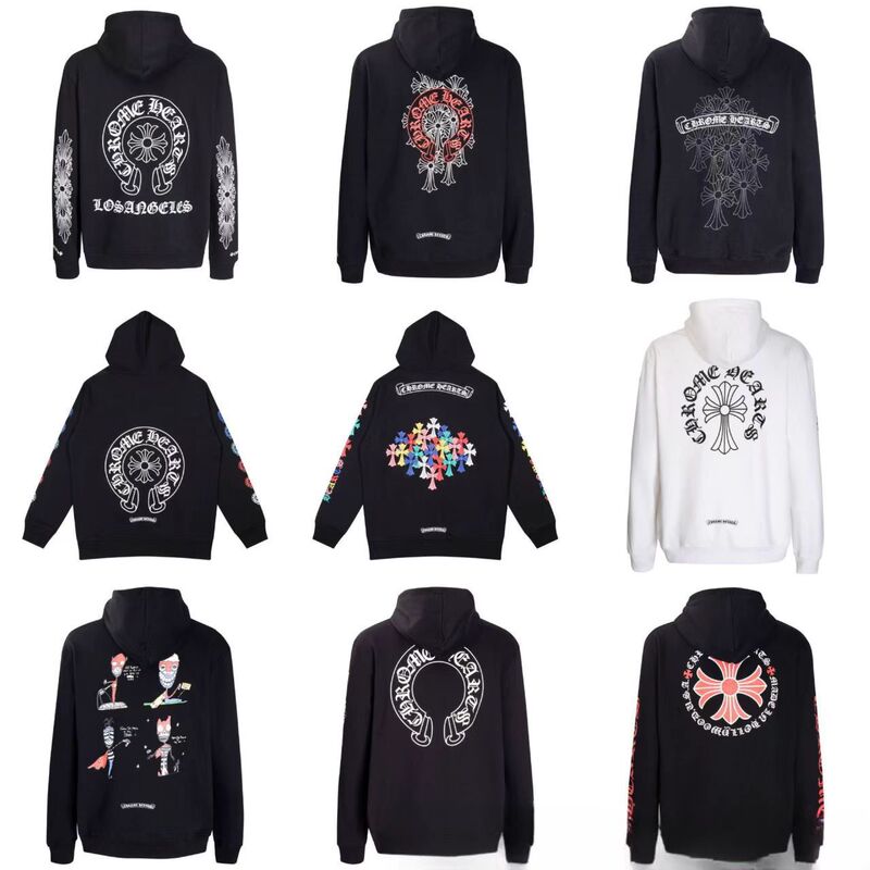 Foreign Trade Trendy Brand Chrome Heart Crocodile Terry Zipper Cardigan Hooded Sweatshirt for Men and Women Wholesale