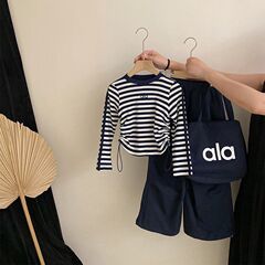 女童秋季洋气套装韩版中大童时髦条纹长袖T恤百搭休闲工装裤