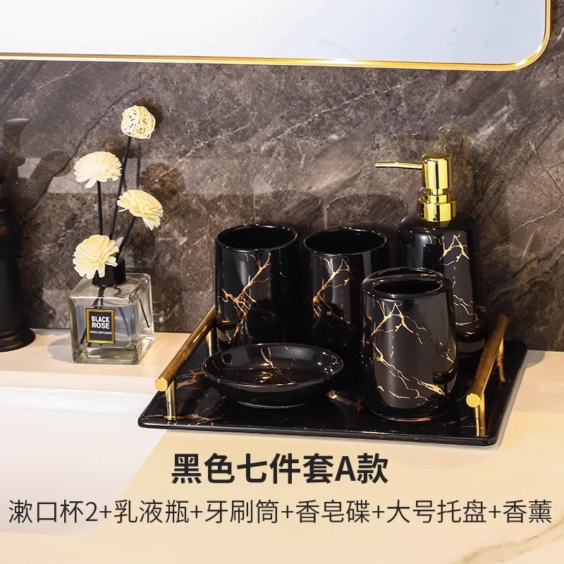 Baños del hotel con oro pintado set de lavado de comercio exterior creativo de mármol botella de emulsión enjuague bucal accesorios de baño