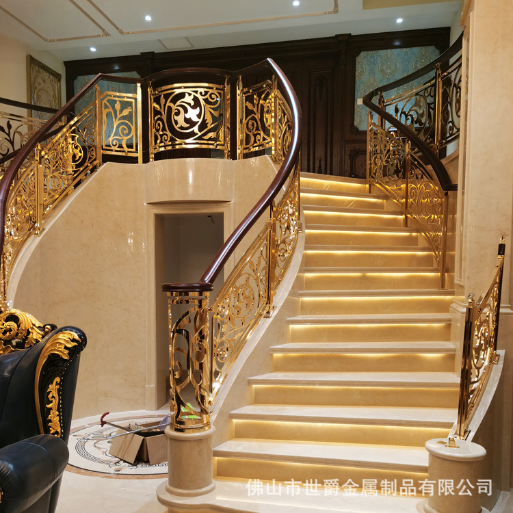 别墅室内楼梯扶手 自建房铝艺精美雕花楼梯扶手 铝合金扶手护栏杆