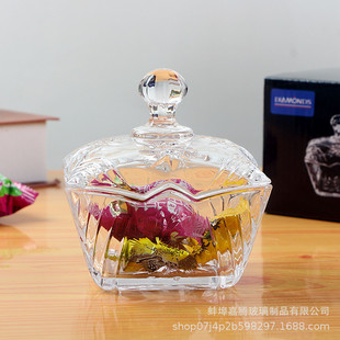 European Crystal Glass Candy Cup Living Room with Lid Snack Bowl Wedding Return Gift Festive Sugar Jar Event Gift