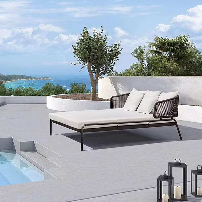 Sofá al aire libre Villa nórdica patio jardín terraza recepción comercial marco de aluminio trenzado sofá a prueba de agua