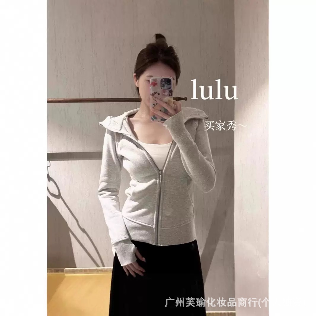 Lulu Original Standard Scuba Same Style Slim Sweatshirt Fleece-Lined Slimming Look Sports Hooded Jacket Women's Casual Top Wholesale