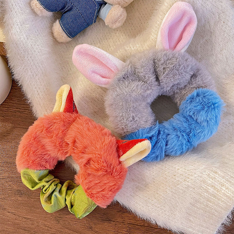 Zootopia Judy Nick Plush Hair Ring Women's Hair Rope Sweet Cute Rabbit Rubber Strap Autumn and Winter Headwear Zootopia Judy Nick Plush Hair Ring Women's Hair Rope Sweet Cute Rabbit Rubber Strap Autumn and Winter Headwear