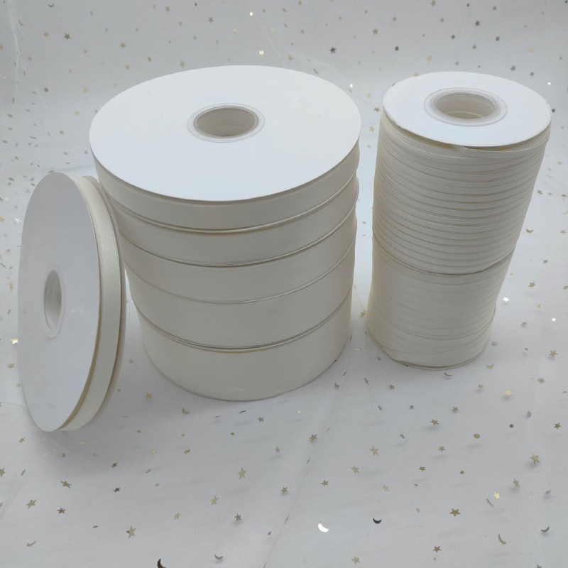 Beige poliéster brillante cinta de algodón arco accesorios tocado cinta bolsa caja de regalo fábrica de embalaje en stock al por mayor