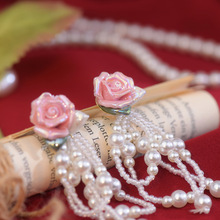 A808法式复古玫瑰花朵流苏长款耳环小众设计感高级耳钉女精致甜美