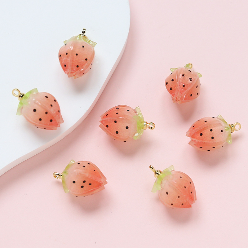 Spring&Summer Season 1 Piece Resin Tree Strawberry Pendant Charms Necklace