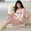 Cotton summer pijama, sleeves, set for leisure, comfortable trousers, with short sleeve, simple and elegant design, loose fit