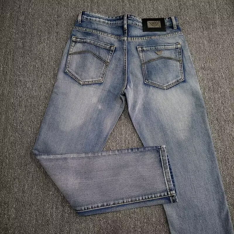 Cross-border summer lightweight jeans for men, straight leg, stretch, mid-rise, casual, business, high-end European style export trousers