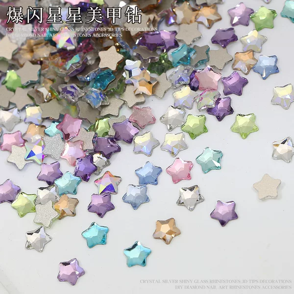 Trendy Small Fat Starfish Flat-Bottomed Irregular-Shaped Rhinestones Colorful Mixed Small Decorations Mini Five-Pointed Star Nail Rhinestones