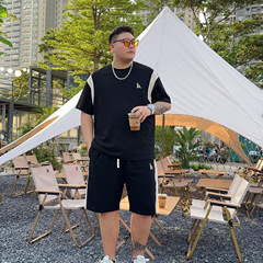 夏ファット半袖Tシャツスーツメンズルーズプラスファットプラスサイズ半袖ショーツカジュアルスポーツウェア2点セット