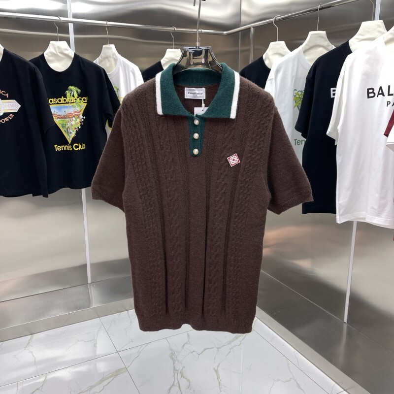 Foreign Trade Casa Casablanca Knitwear Sweater Short-Sleeve Jacquard Cardigan Polo Shirt Couple Shorts Set