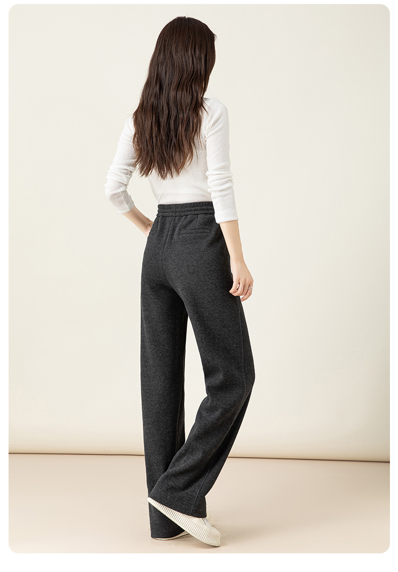 Quần jogger nữ ống rộng lót lông mùa đông chất modal mềm mại dáng suông — đen chi tiết 39