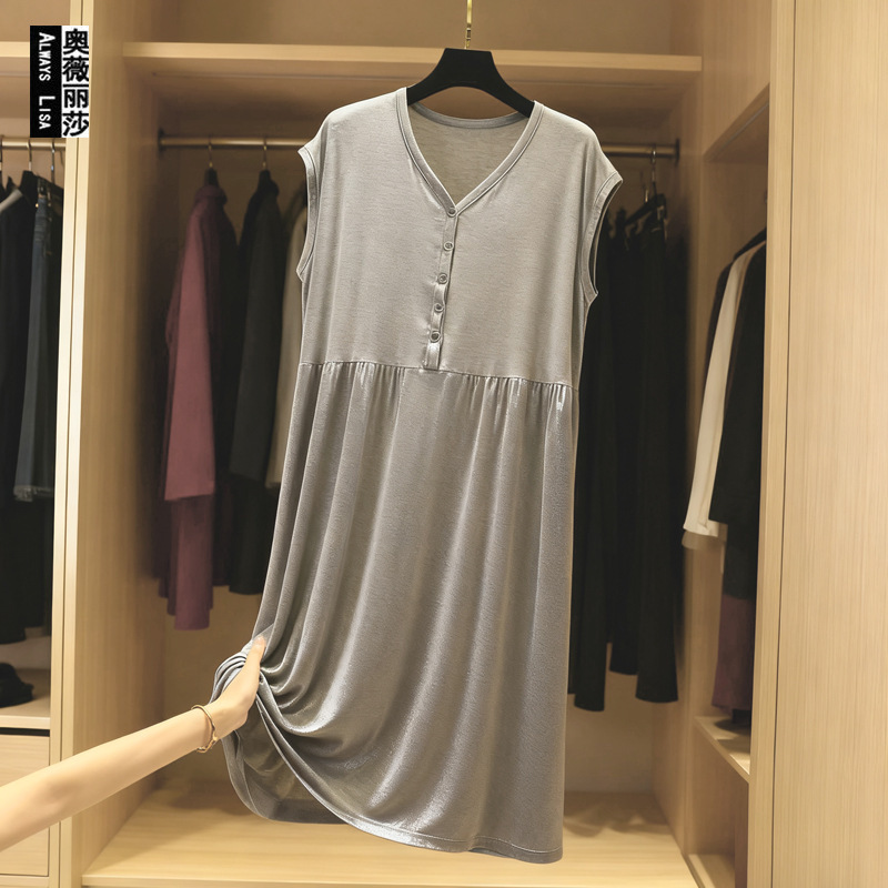 Maternity Nightgown, Nursing Dress, Women's Summer Modal Sleeveless Thin Postpartum Sleepwear, Breastfeeding Loose Soft Home Dress