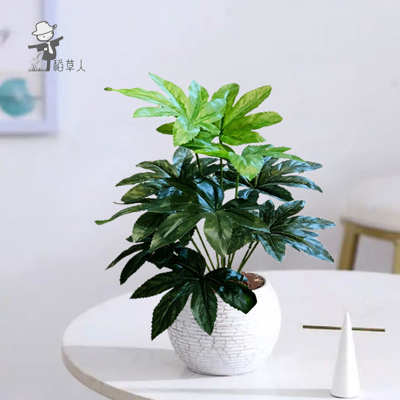 仿真花12头把束万年青招财叶发财树植物墙装饰造景工艺品摆件批发