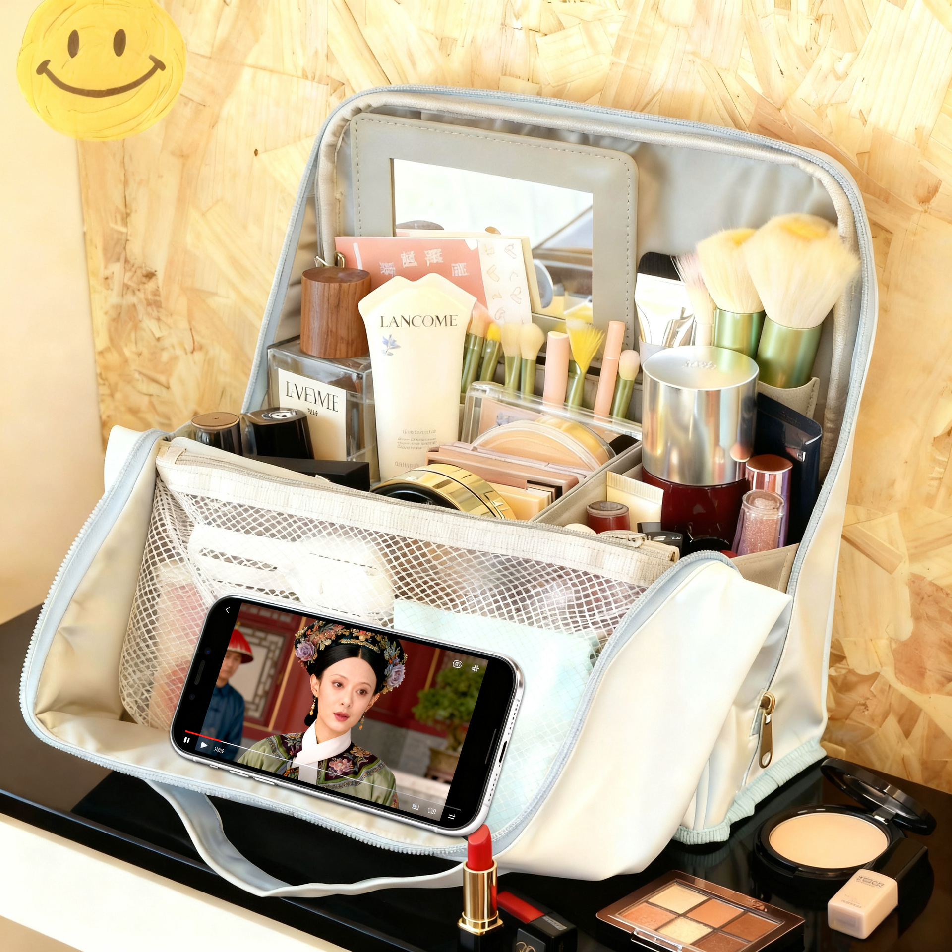 Bolsas de maquillaje de gran capacidad bolsas de lápiz bolsas de maquillaje cepillo portátil con bolsas de almacenamiento de espejo personalizadas