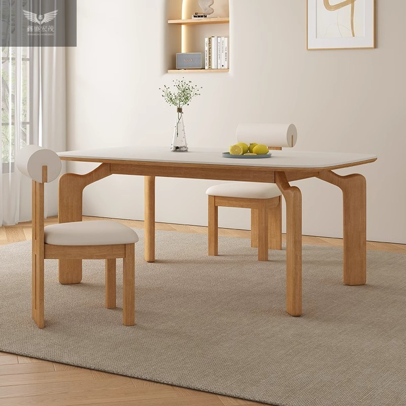 Nuevo estilo medieval crema mesa de comedor de madera maciza tronco de pierna de elefante combinación mesa de comedor de tablero de roca estilo japonés rectangular